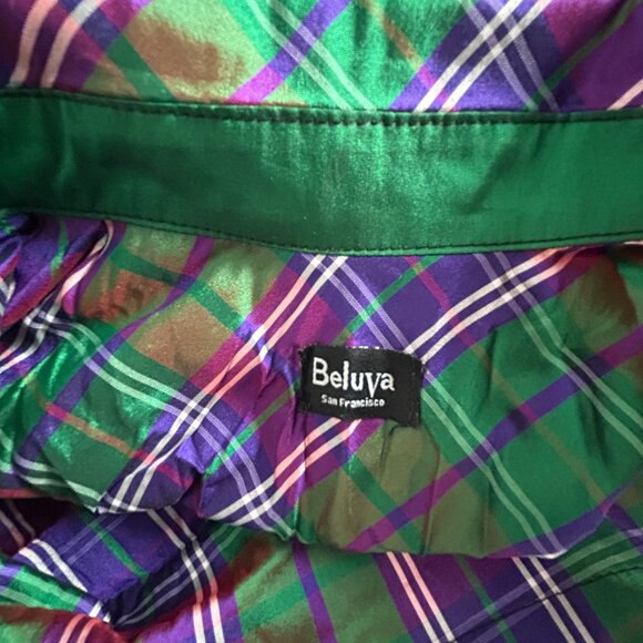 Beluva Sna Francisco Womens Green Purple Plaid Pleated Button-Down Shirt Small - Picture 3 of 7